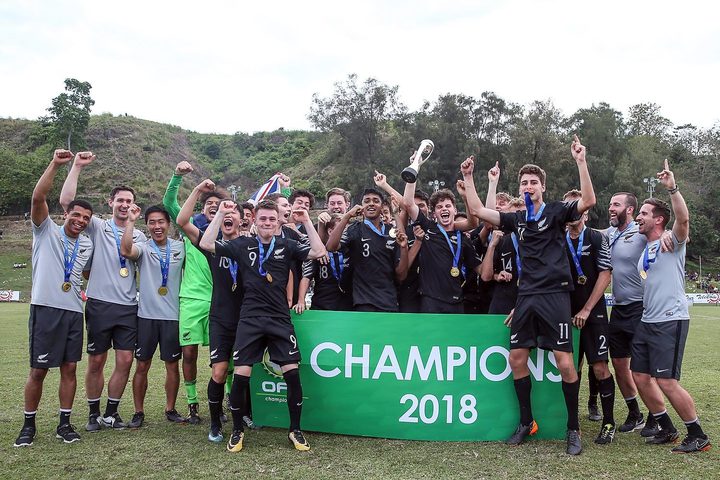 New Zealand celebrate winning the OFC Under 16 Championship.