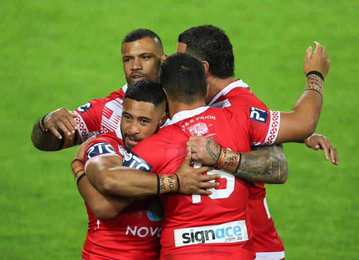 The Tonga Invitational XIII celebrate beating Great Britain.