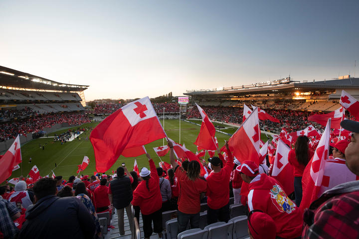 Tongan fans during the rugby league match between the Australian Kangaroos and Tonga Invitational XIII at Eden Park.