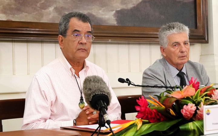 French Polynesia president Edouard Fritch confirms the Pacific region's first case of Covid-19 at a news conference in Tahiti on Thursday. 