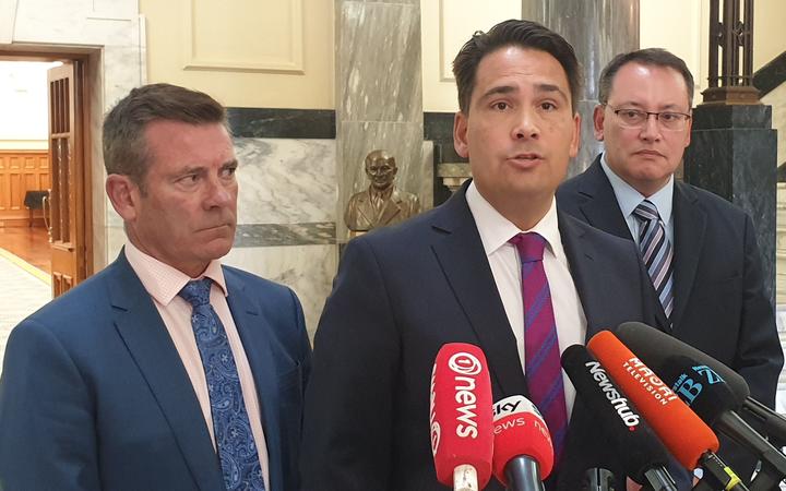 Michael Woodhouse, National lleader Simon Bridges and Shane Reti.