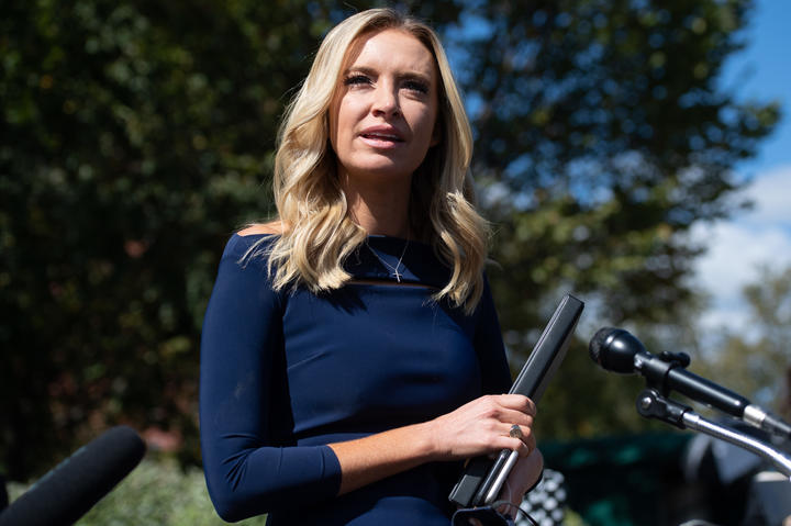 White House Press Secretary Kayleigh McEnany speaks with members of the media at the White House in Washington, DC, 2 October 2020.