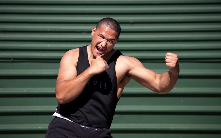 Covid-19 Level 4 Lockdown - New Zealand Professional Heavyweight boxer Junior Fa trains in his driveway at their Papakura home. 