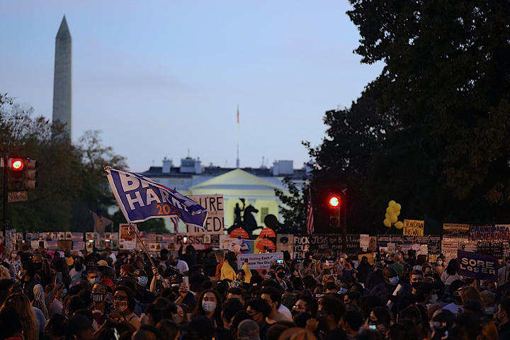 Supporters of US president elect Joe Biden rally at black lives matter plaza near the White House on November 8, 2020 in Washington, DC.