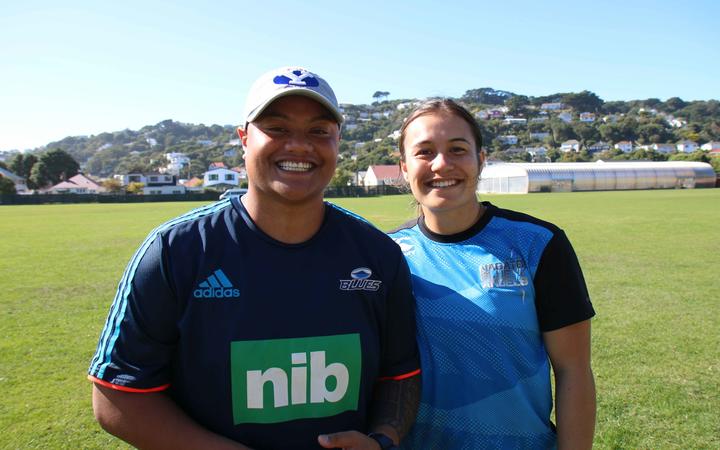 Moana Pasifika co-captains Mele Hufanga and Tysha Ikenasio.