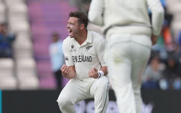 Tim Southee celebrates the lbw of Shubman Gill. 