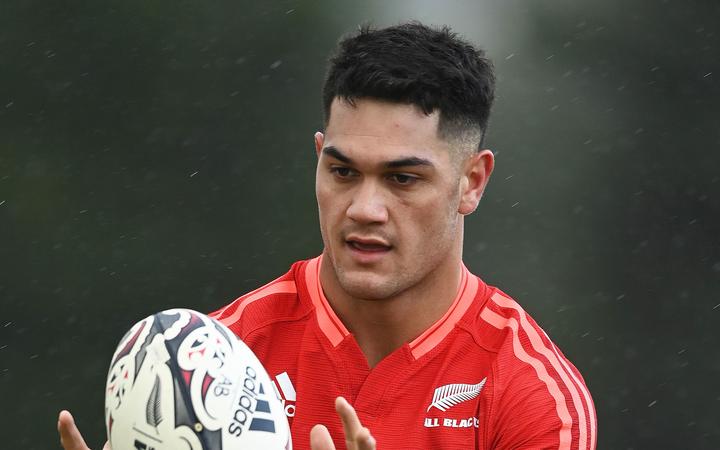 Quinn Tupaea during an All Blacks training session.