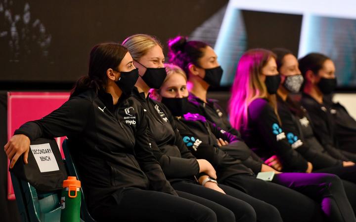 Gina Crampton of the Silver Ferns looks on during the series against England, 2021.