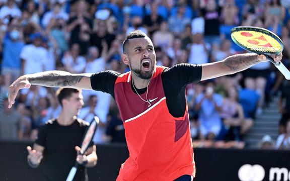 Nick Kyrgios of Australia celebrates.