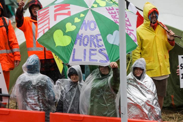 Protesters outside Parliament on 13 February, 2022.