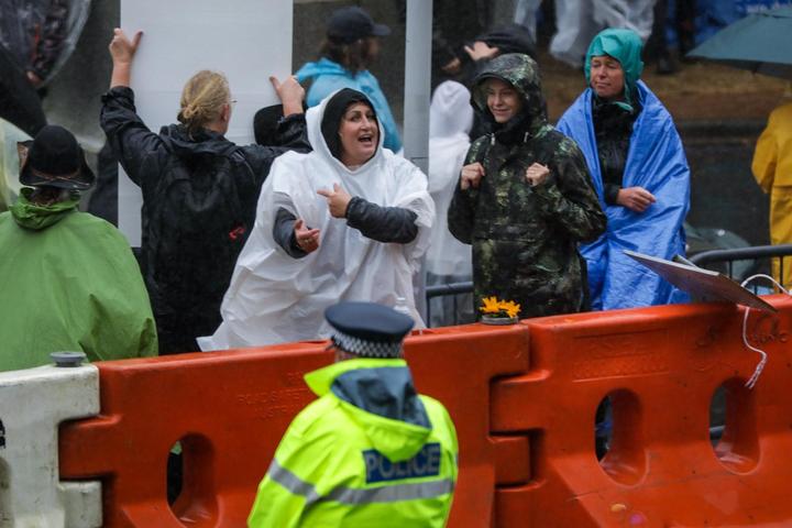 Protesters outside Parliament on 13 February, 2022.