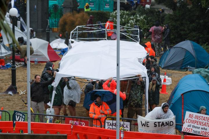 Protesters outside Parliament on 13 February, 2022.