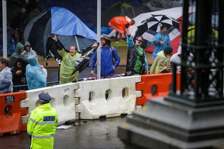 Protesters outside Parliament on 13 February, 2022.