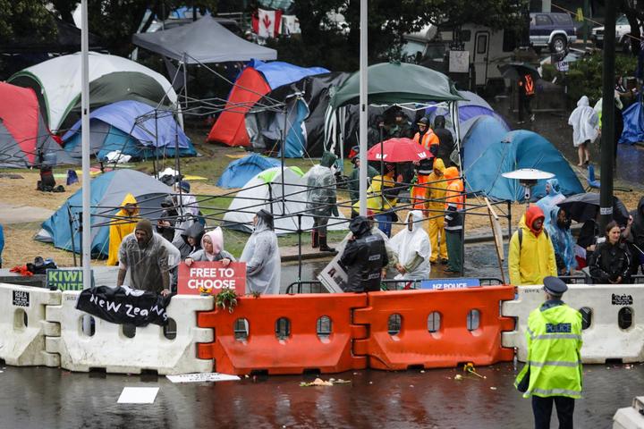 Protesters outside Parliament on 13 February, 2022.