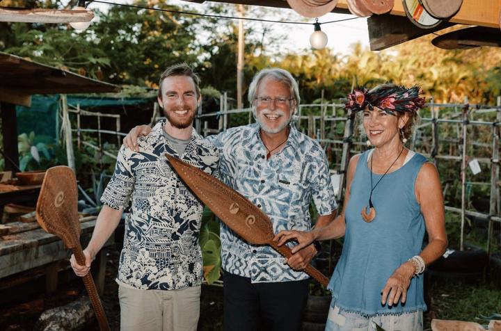 Adam Stemm (left), chief operating officer of CIC, Greg Stemm, chairman and founder of CIC and Laurie Stemm, founder of Cook Islands Traditional Arts Trust. 