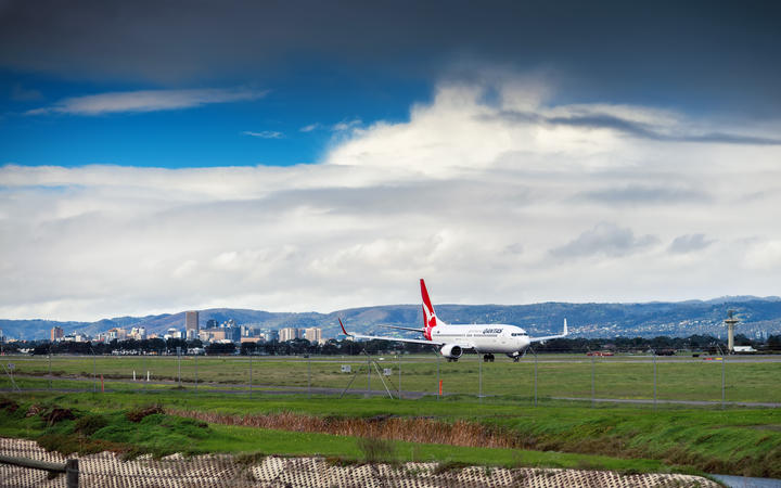 Qantas Boeing 747 ready to take off from the Adelaide Airport, South Australia.