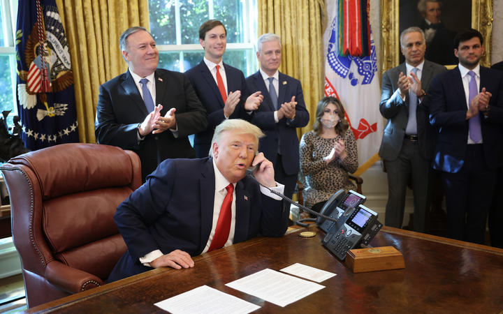 US President Donald Trump speaks with Israeli Prime Minister Benjamin Netanyau on the phone about a Sudan-Israel peace agreement on 23 October, 2020.