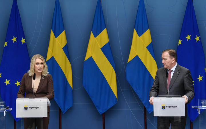 eden's Minister for Health and Social Affairs Lena Hallengren and Prime Minister Stefan Lofven give a press conference on the new restrictions to curb the spread of covid.