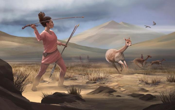 Illustration of female hunter depicting hunters who may have appeared in the Andes 9,000 years ago. 