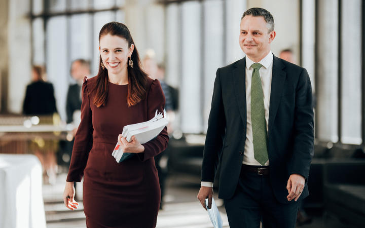 Prime Minister Jacinda Ardern with Climate Change Minister James Shaw.