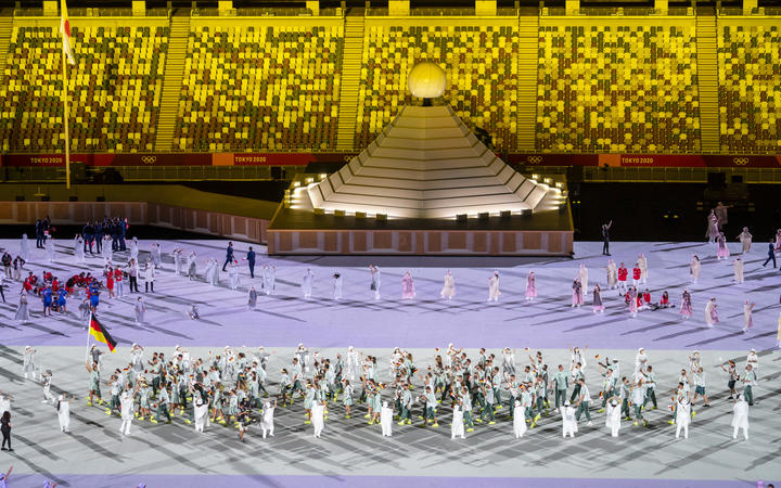 Tokyo, Japan 20210723.
The German squad during the opening ceremony at the Olympic Stadium in Tokyo.

