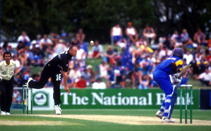 Andrew Penn bowls for the Black Caps against Sri Lanka in 2001. 