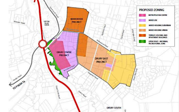 An Auckland Council planning map showing the private plan changes of developers Oyster Capital, Fulton Hogan and Kiwi Property.