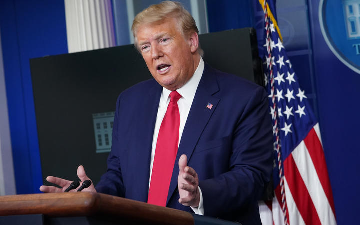 US President Donald Trump speaks during the daily briefing on the novel coronavirus, COVID-19, in the Brady Briefing Room at the White House on April 6, 2020, in Washington, DC. 