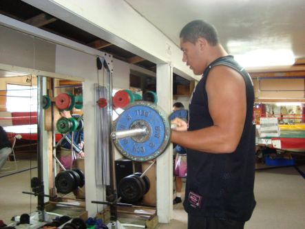 James Mihaere going through his strength training routine at He Toa sports and recreation centre.