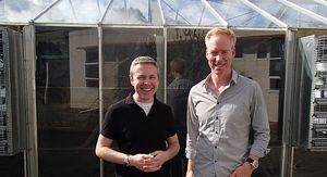 Jason Wargent and Warren Bebb in front a top-secret glasshouse