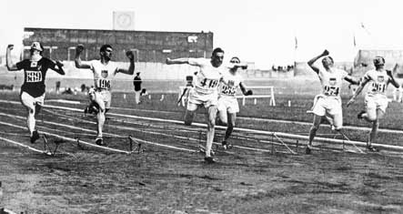 The 1924 Paris Olympics 100m final. The race was made famous by the film Chariots of fire. Porritt, on the left, was third. 