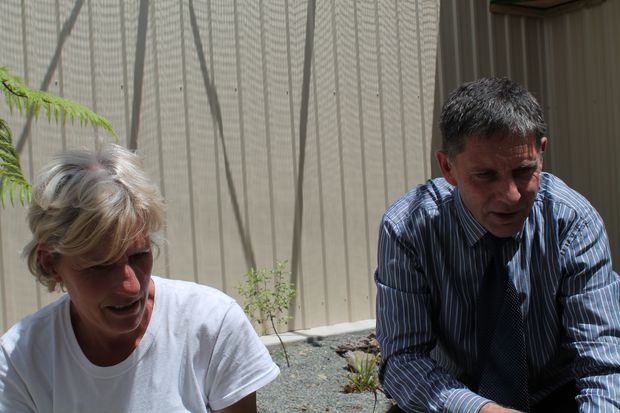 Falcons Carer Diana Dobs and Marlborough Falcon Trust Chairman Andy Frost discuss the chicks progress