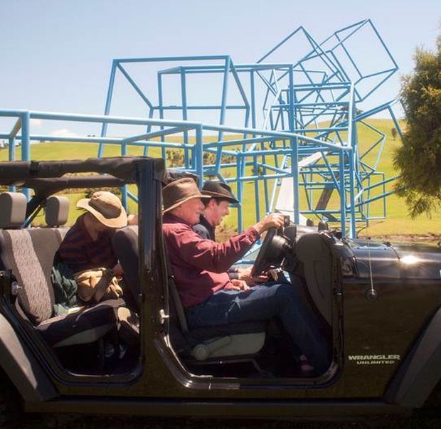 Alan Gibbs giving Wallace Chapman a guided tour of his sculpture park Photo Hanahiva Rose