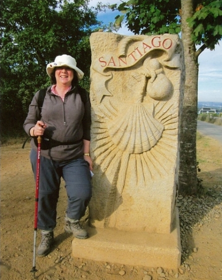 Margaret with pilgrim sculpture.